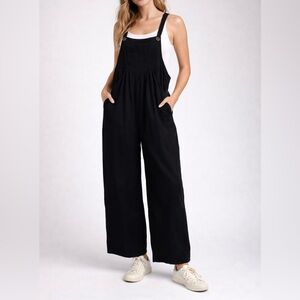Black Cotton Jumpsuit Women’s Medium Wide Leg Casual Minimalist EUC